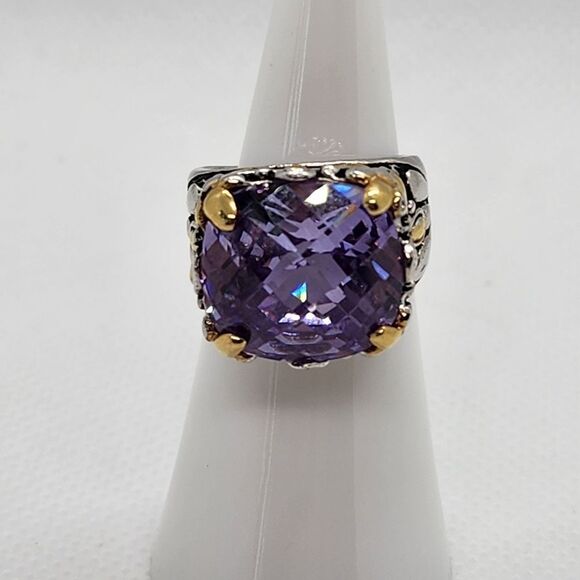 18K GE Silver, Gold, & Purple Crystal Ring (4.5) - Picture 5 of 9